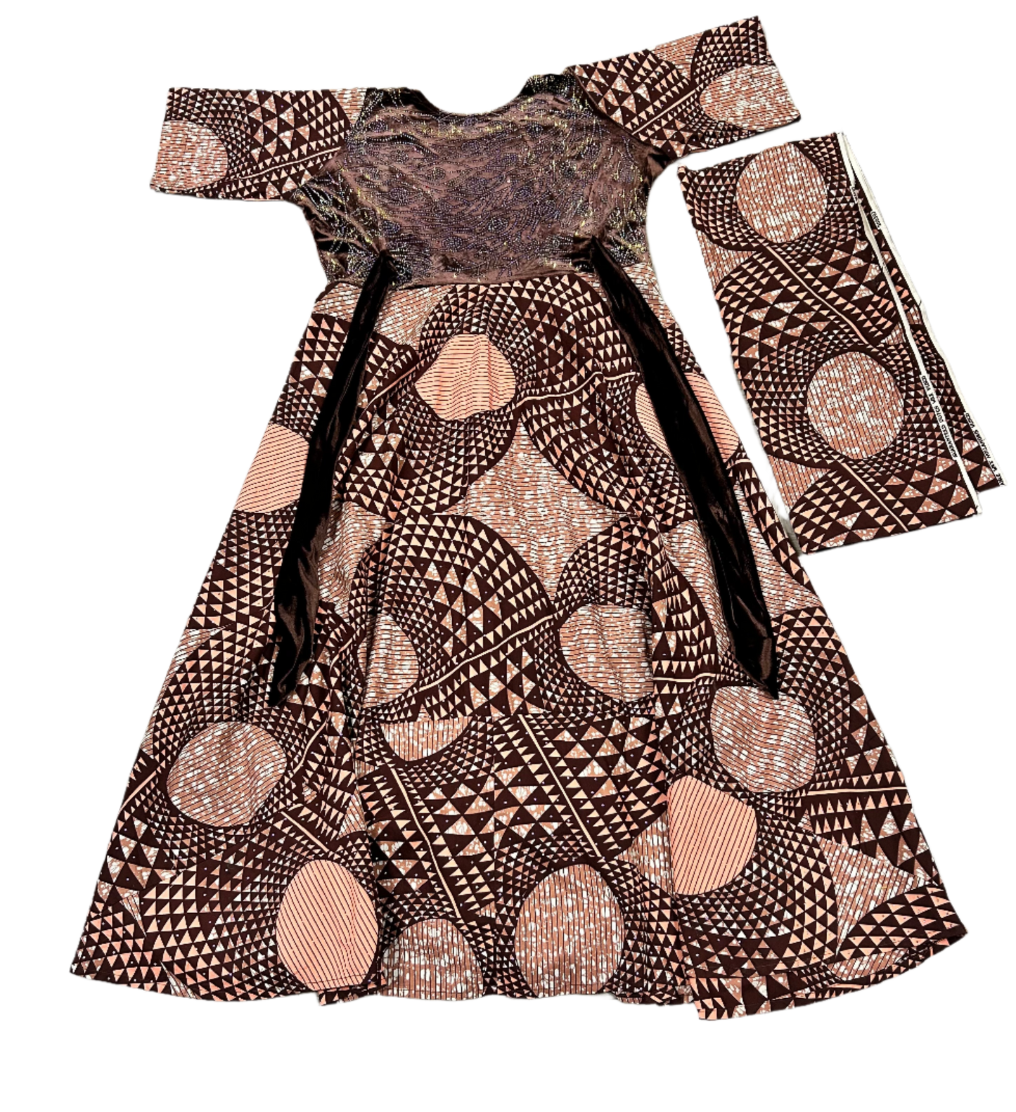confusing pattern dress with head tie